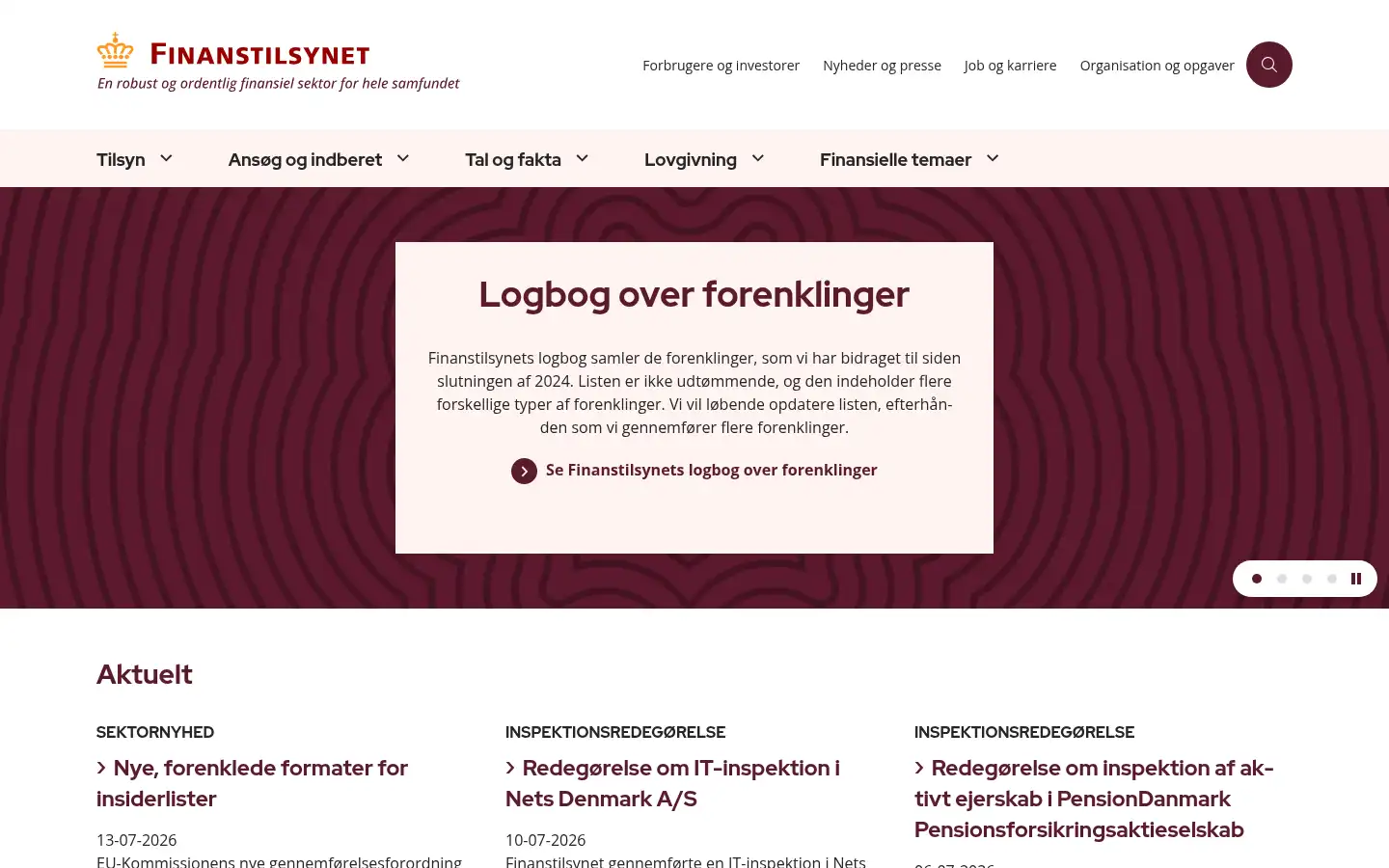 Screenshot of finanstilsynet.dk