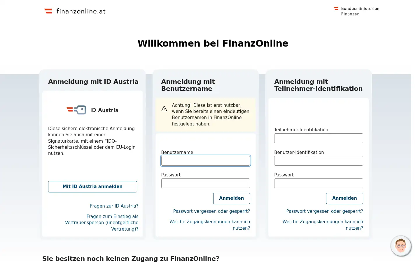 Screenshot of finanzonline.bmf.gv.at