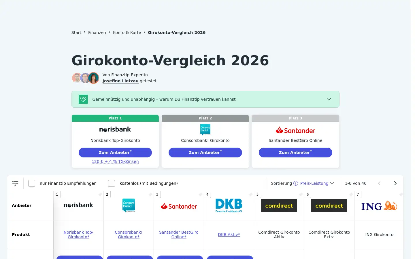 Screenshot of finanztip.de