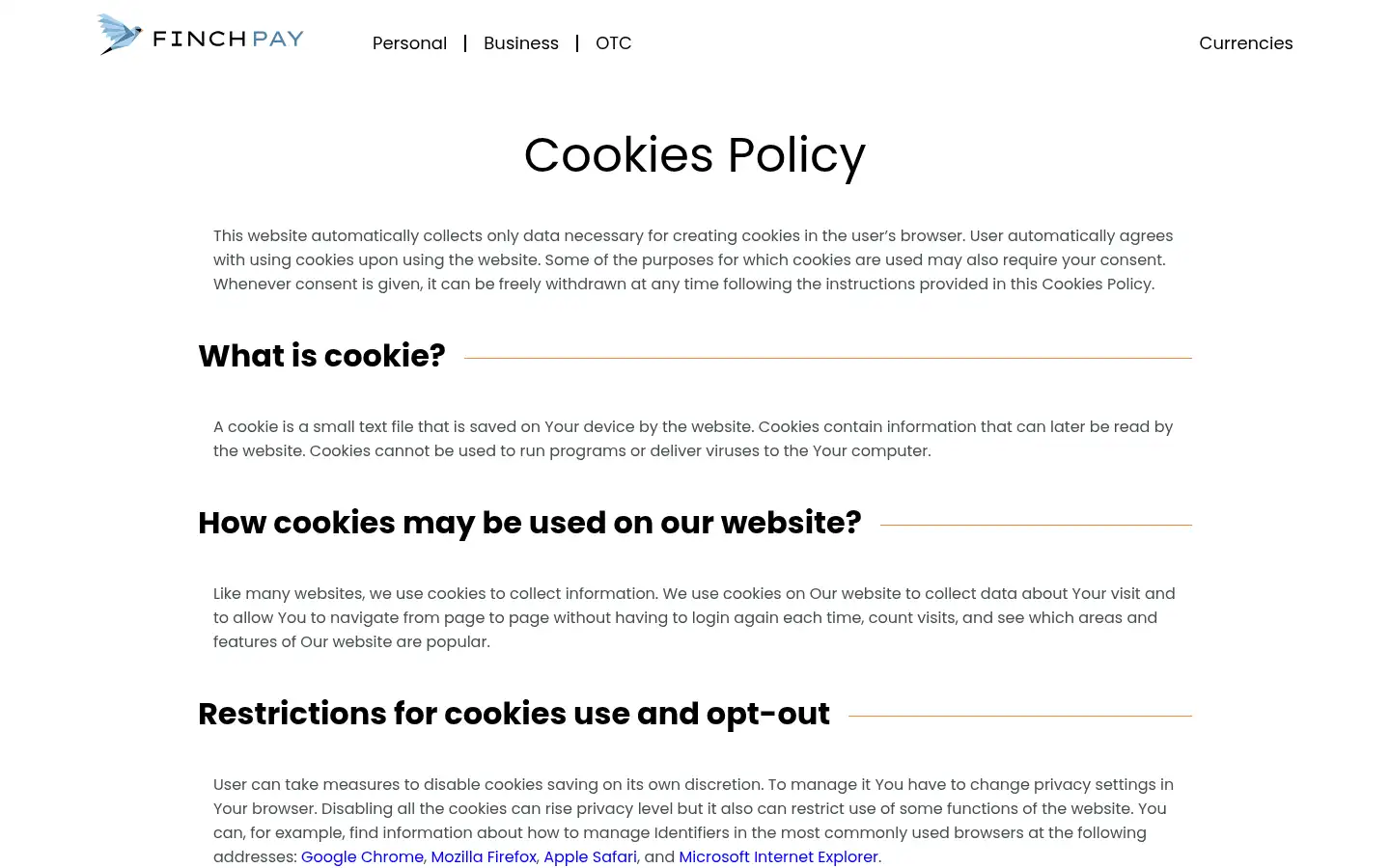 Screenshot of finchpay.io