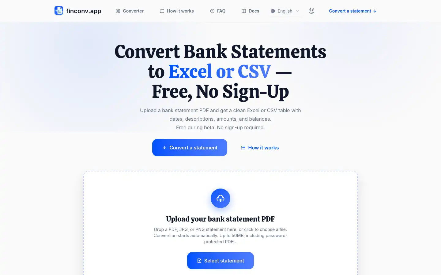 Screenshot of finconv.app