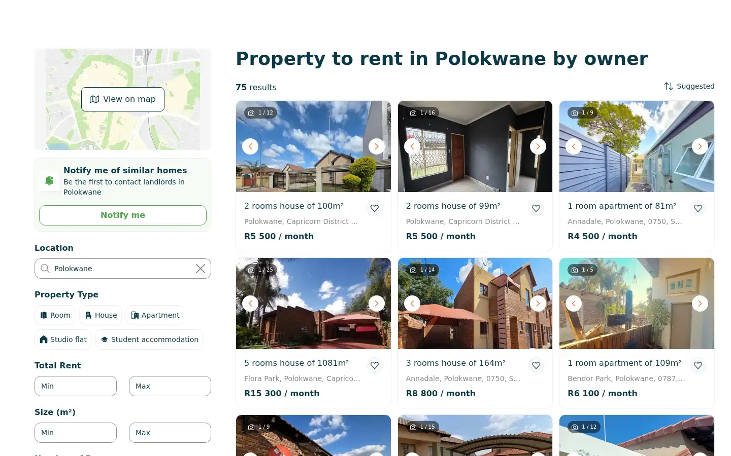Screenshot of findallrentals.co.za