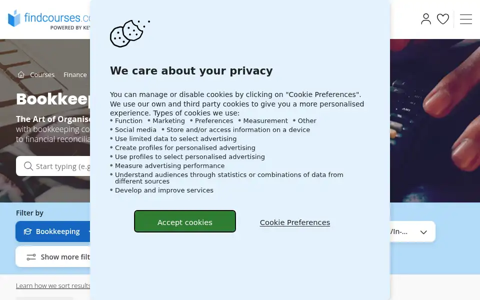 Screenshot of findcourses.co.uk