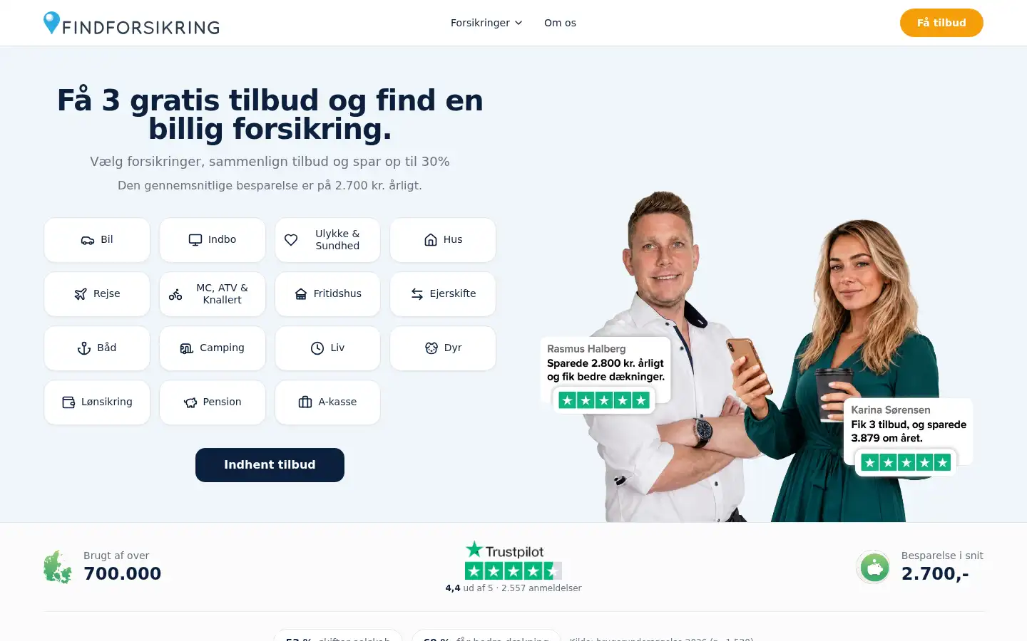 Screenshot of findforsikring.dk