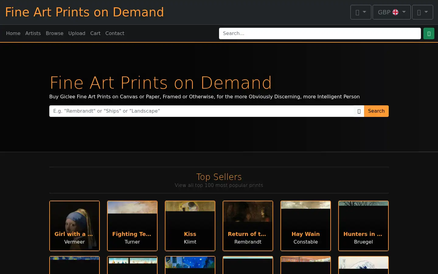 Screenshot of fineartprintsondemand.com