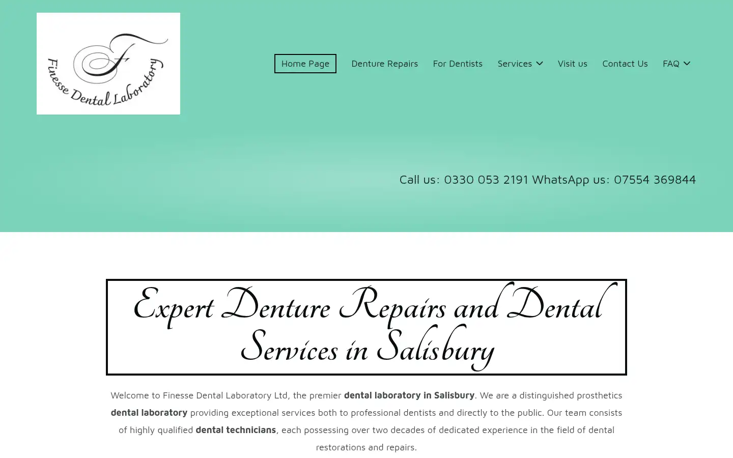 Screenshot of finessedentallab.co.uk