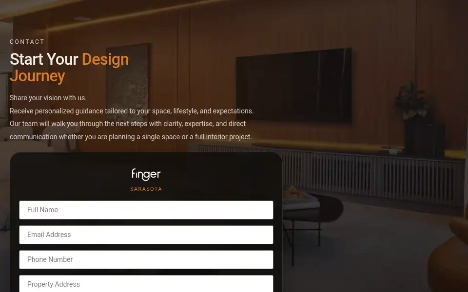 Screenshot of fingercustomcabinetry.com