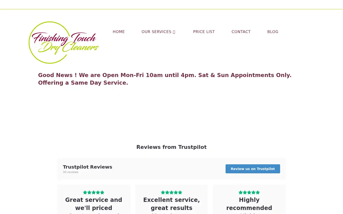 Screenshot of finishingtouchdrycleaners.co.uk