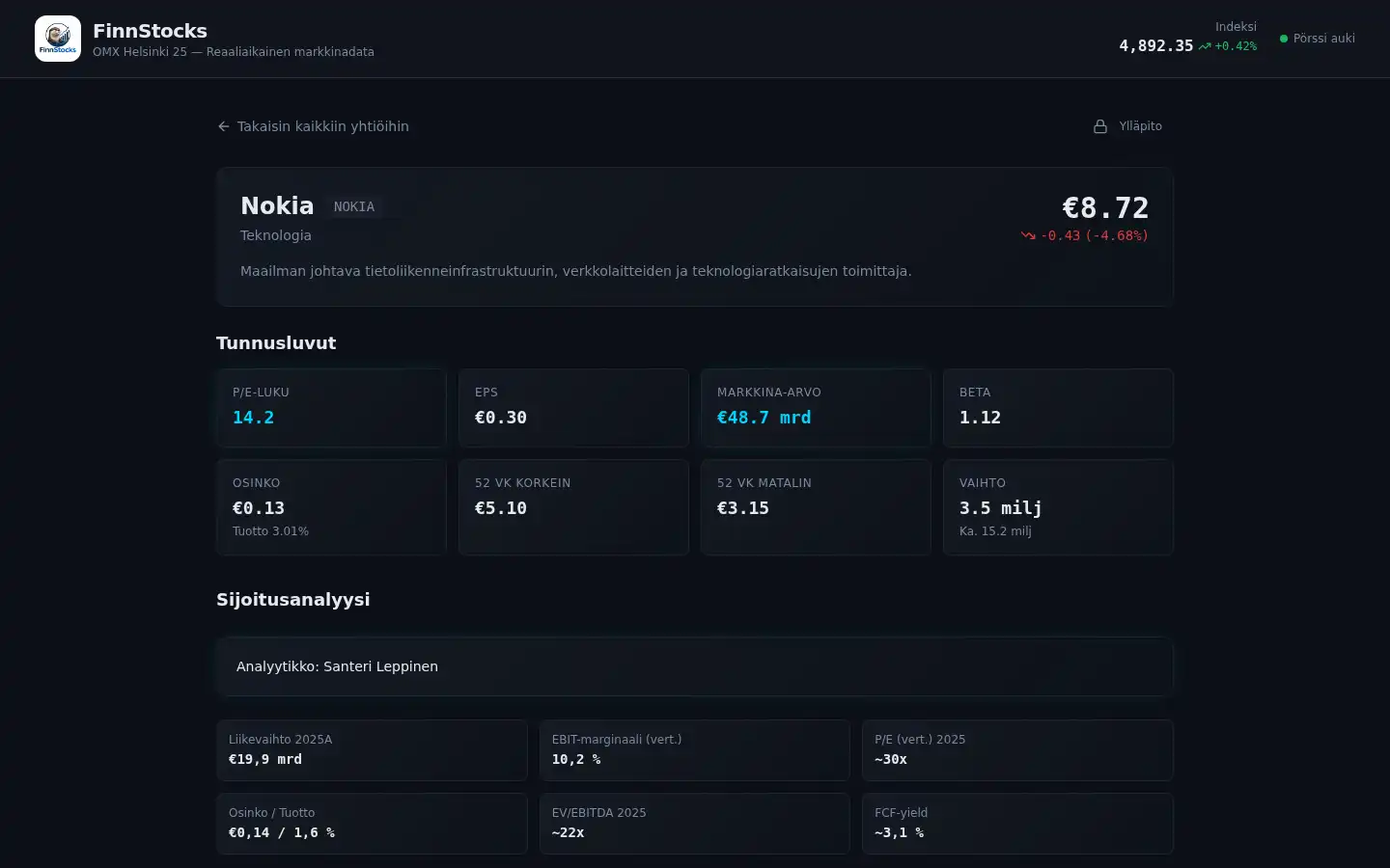 Screenshot of finnstocks.com