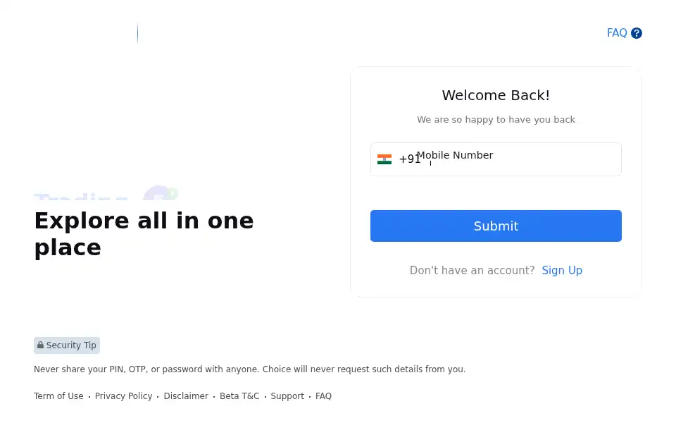 Screenshot of finx.choiceindia.com