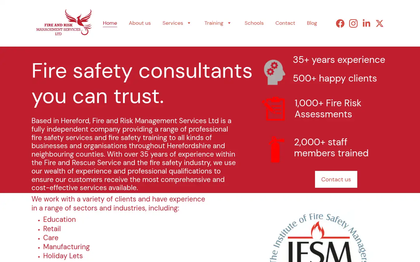 Screenshot of fireandriskmanagementserviceslimited.co.uk