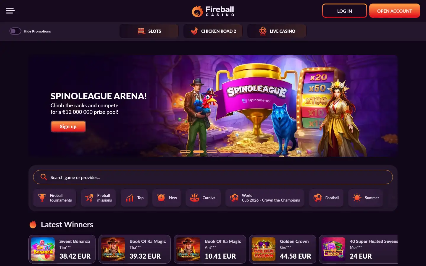 Screenshot of fireballcasino.bz