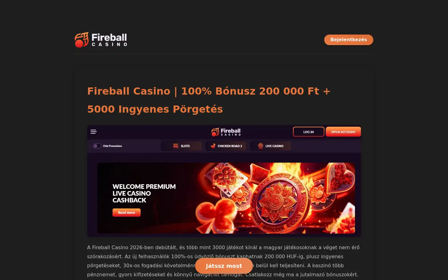 Screenshot of fireballcasino.co.hu