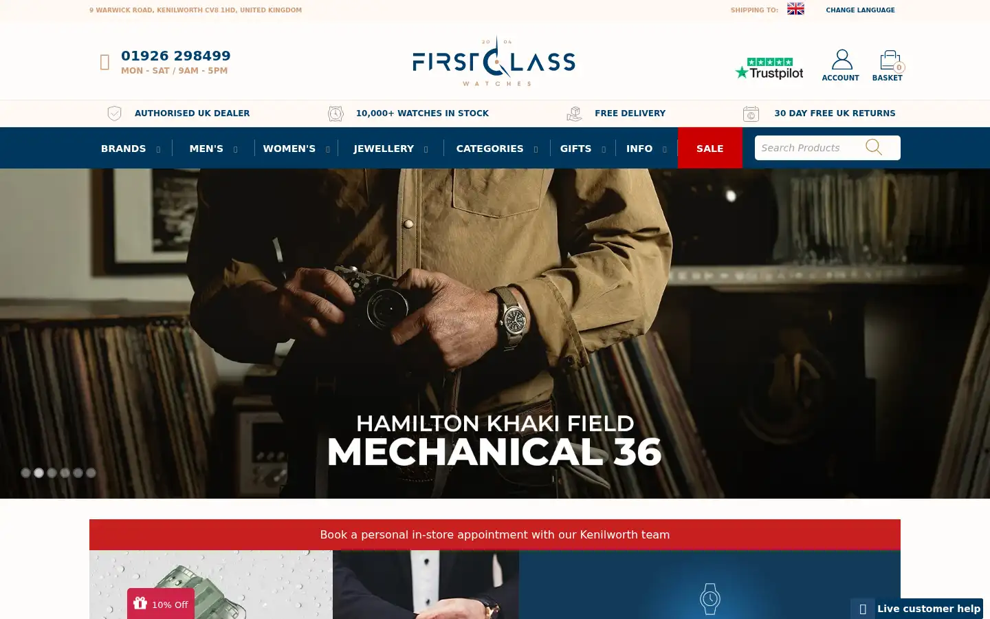 Screenshot of firstclasswatches.co.uk