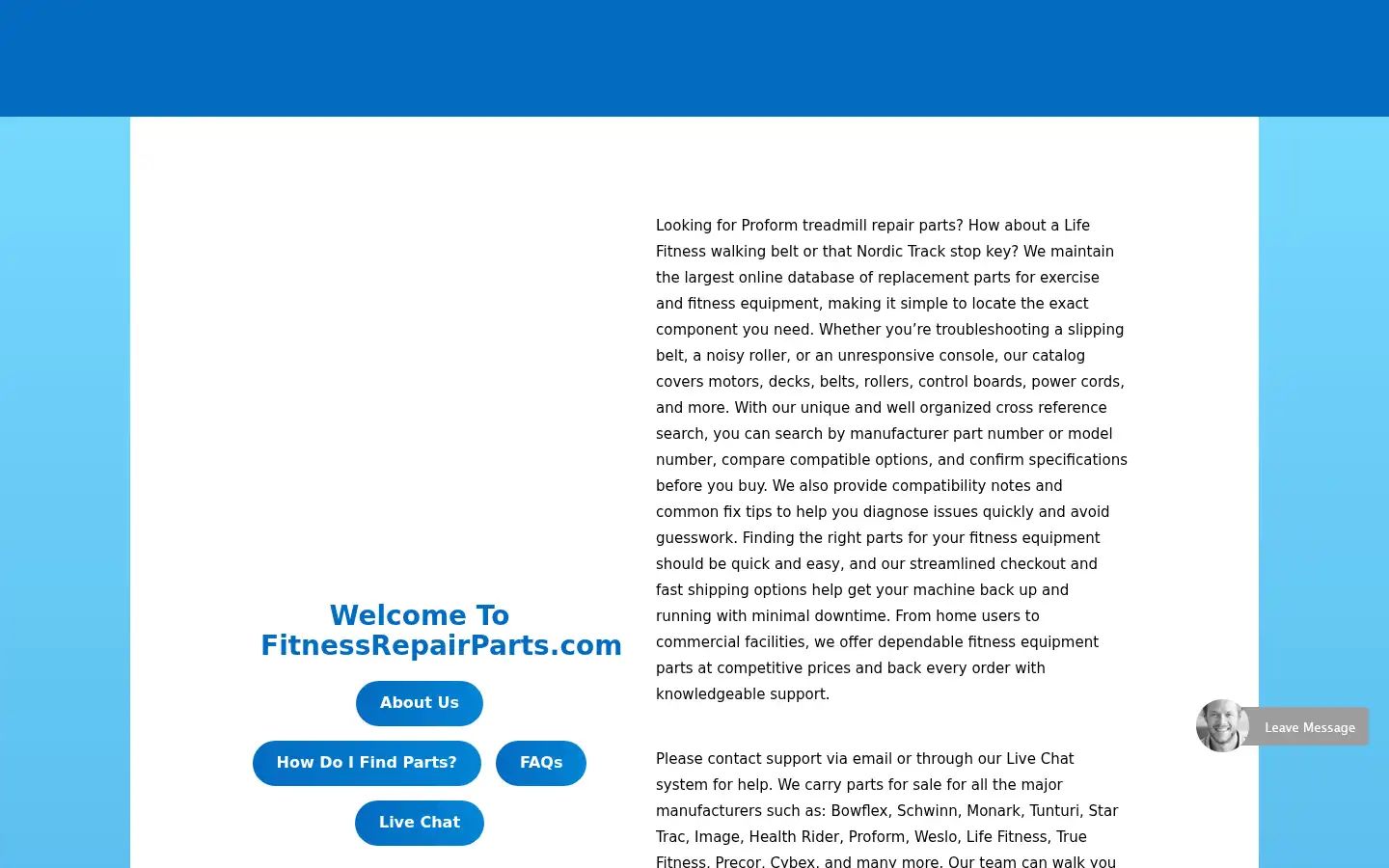 Screenshot of fitnessrepairparts.com
