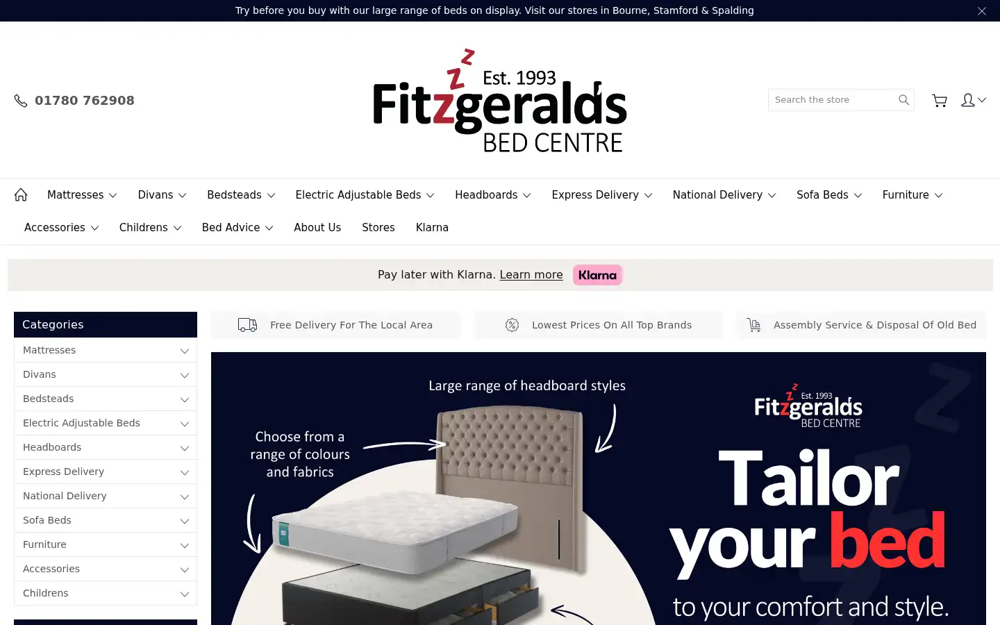 Screenshot of fitzgeraldsbeds.co.uk