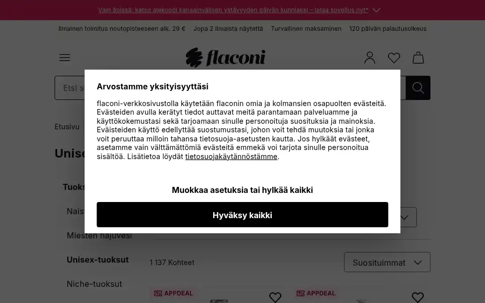 Screenshot of flaconi.fi