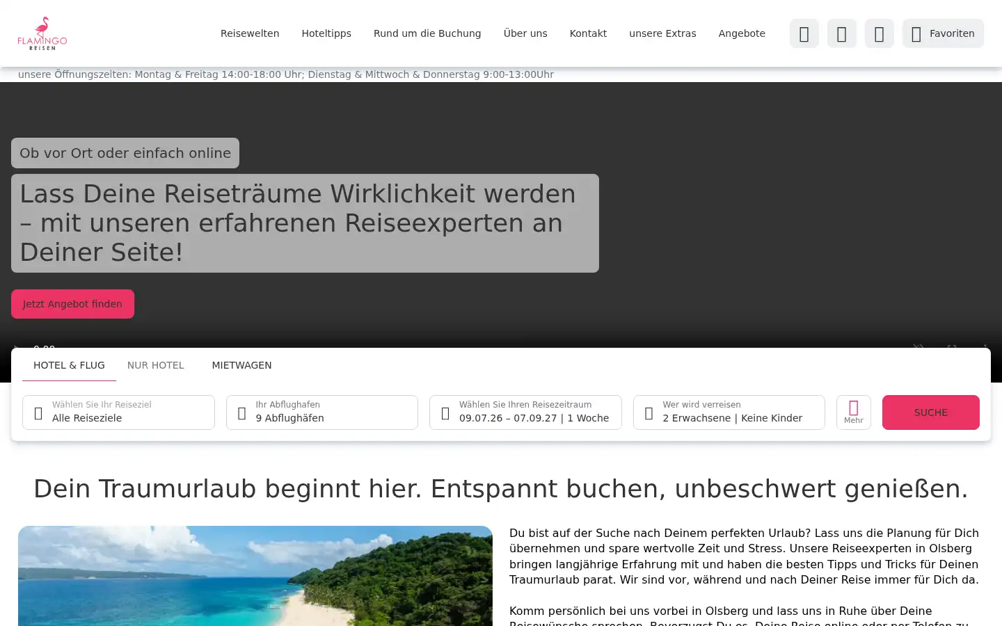 Screenshot of flamingo-reisen.com