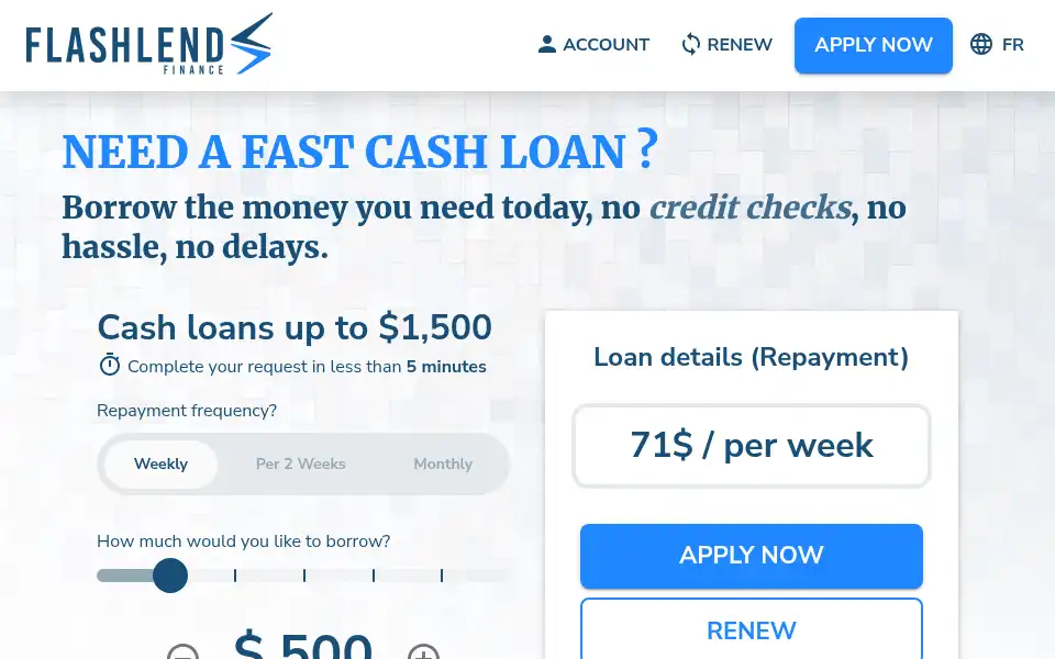 Screenshot of flashlendfinance.ca