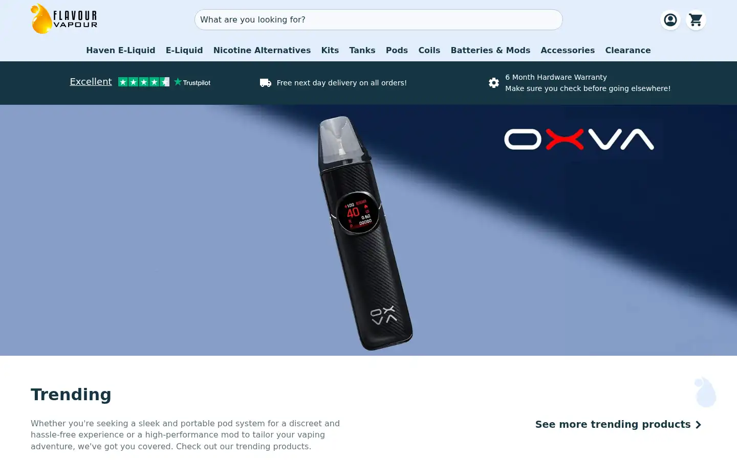 Screenshot of flavourvapour.co.uk