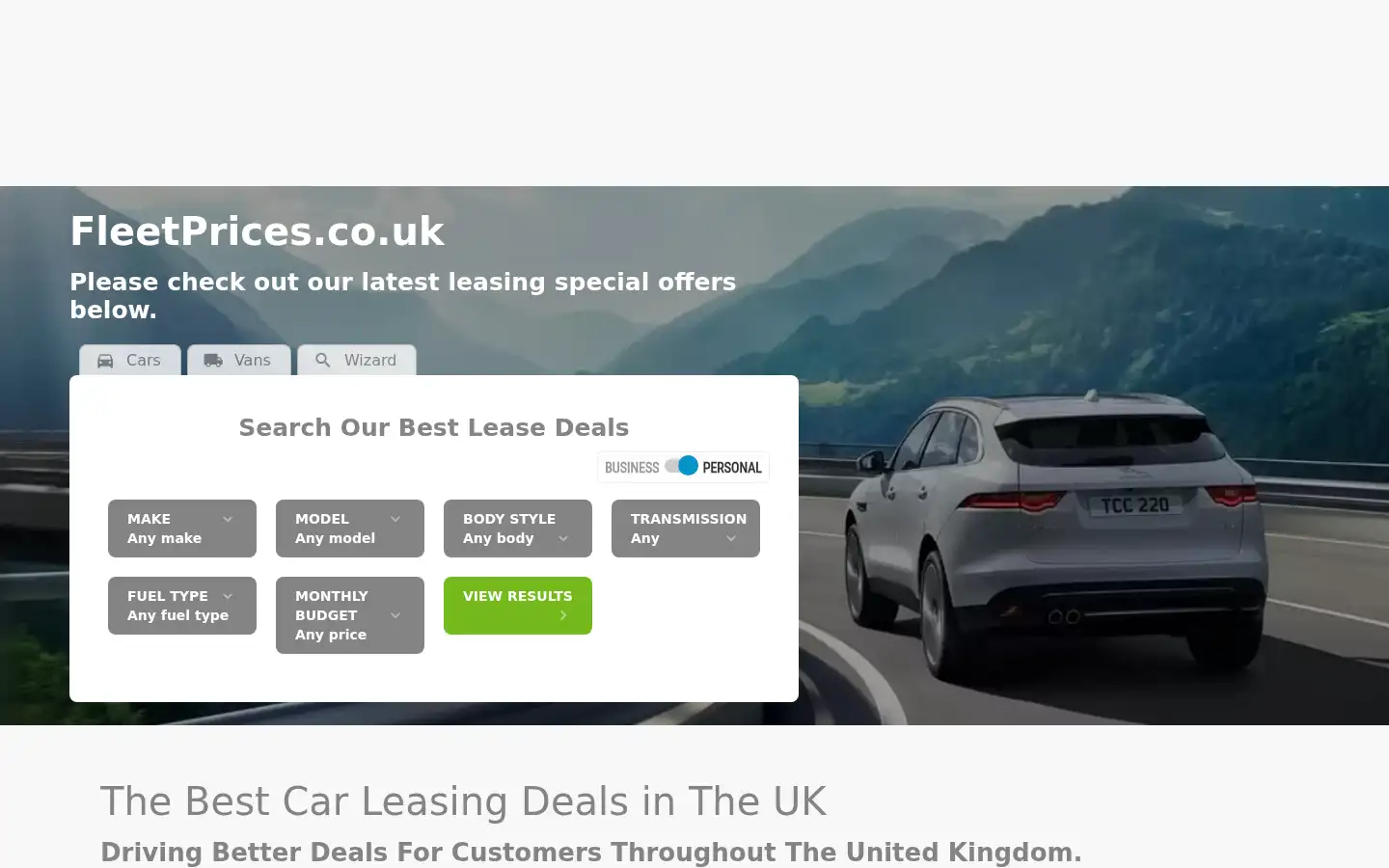 Screenshot of fleetprices.co.uk