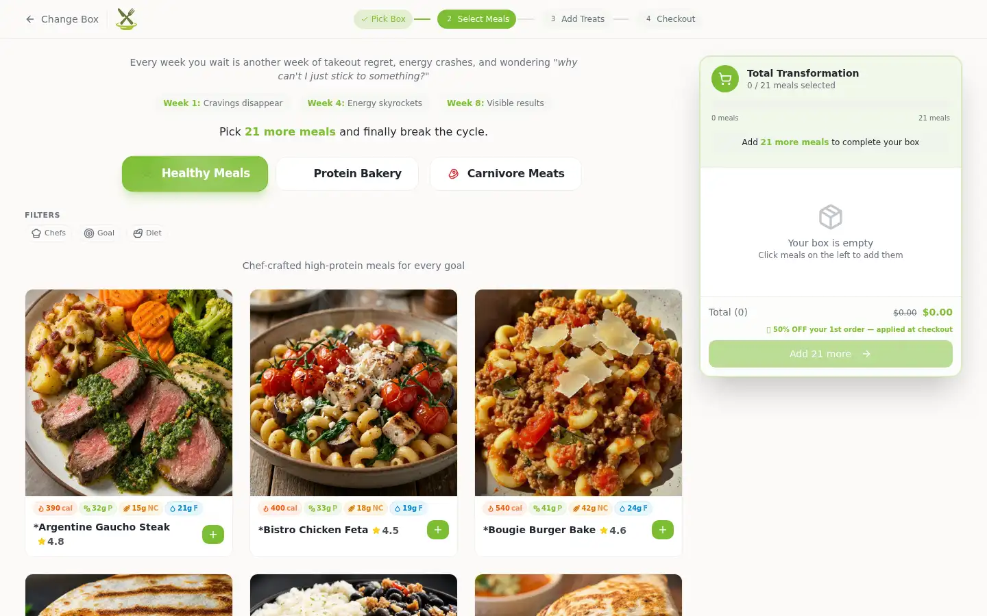 Screenshot of flexpromeals.com