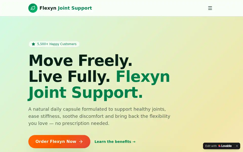 Screenshot of flexyn-joint-support.lovable.app