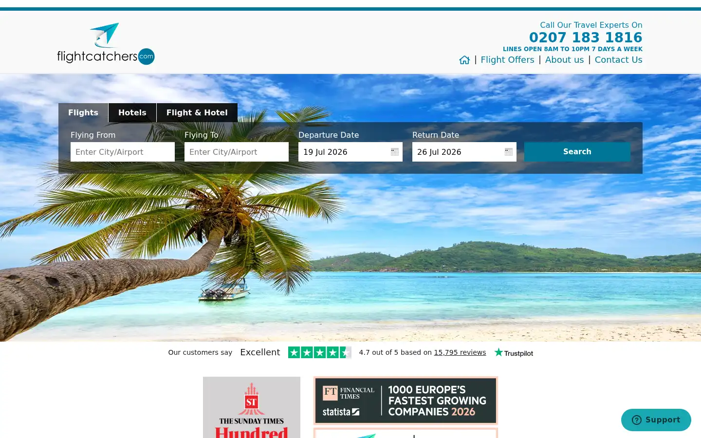 Screenshot of flightcatchers.com