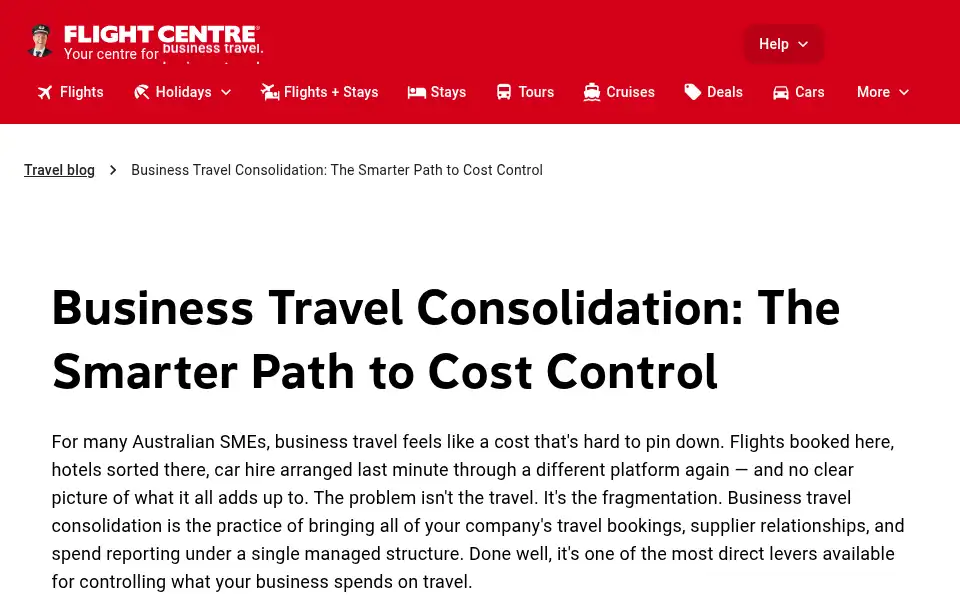 Screenshot of flightcenter.com.au