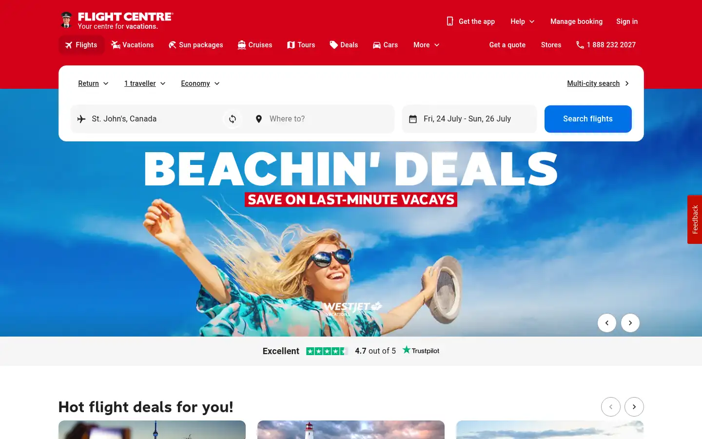 Screenshot of flightcentre.ca