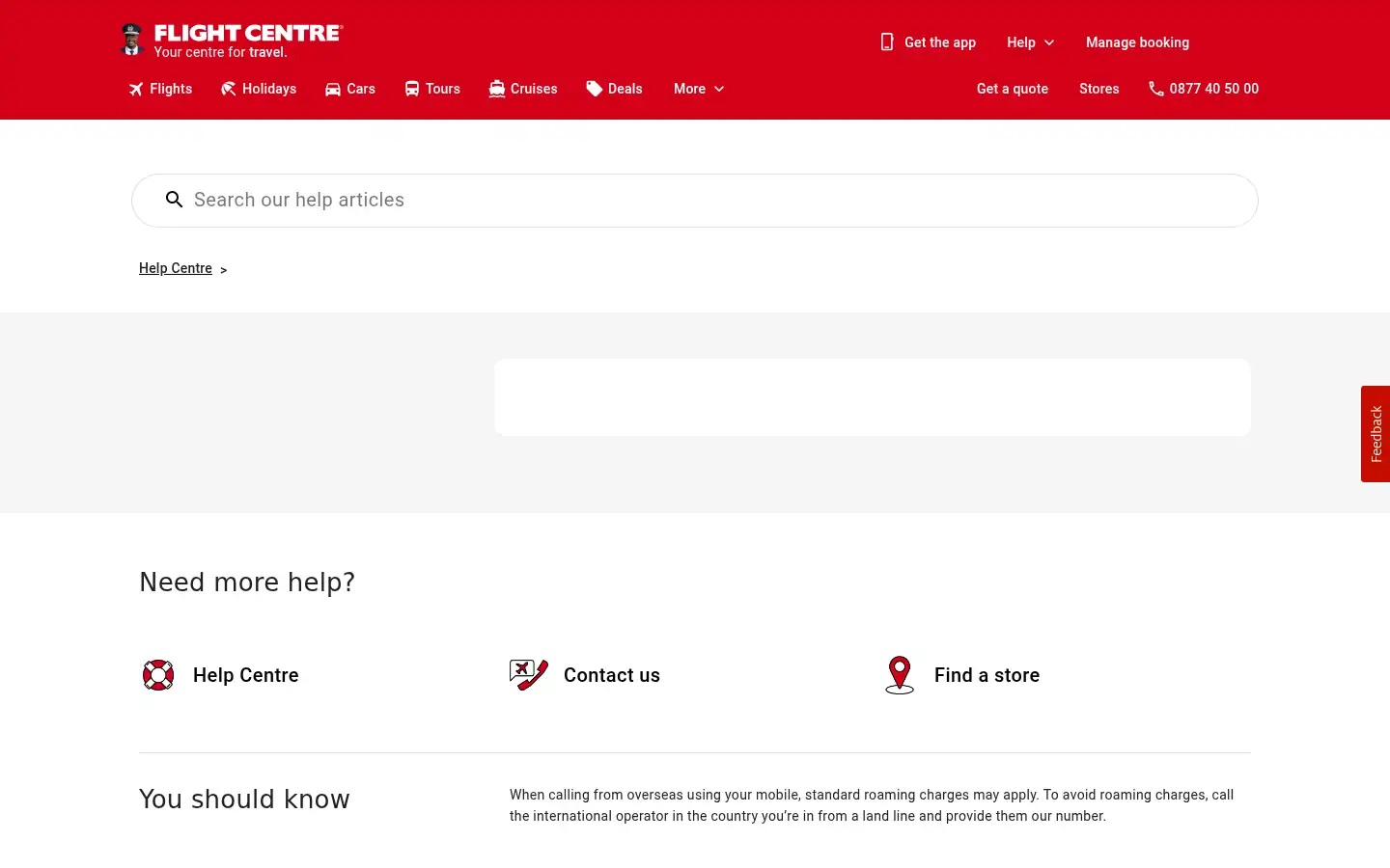 Screenshot of flightcentre.co.za