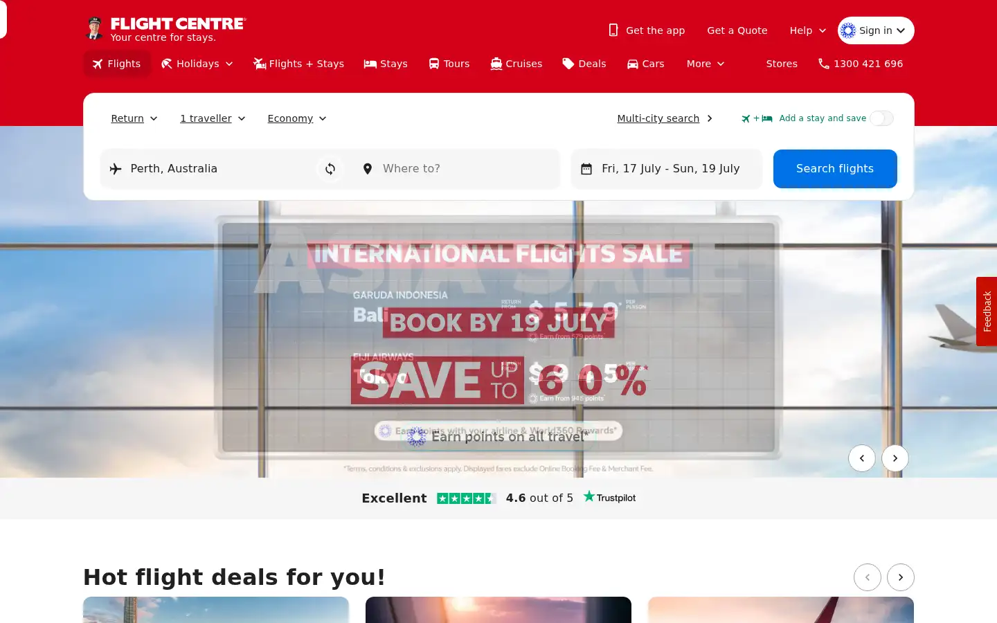 Screenshot of flightcentre.com.au
