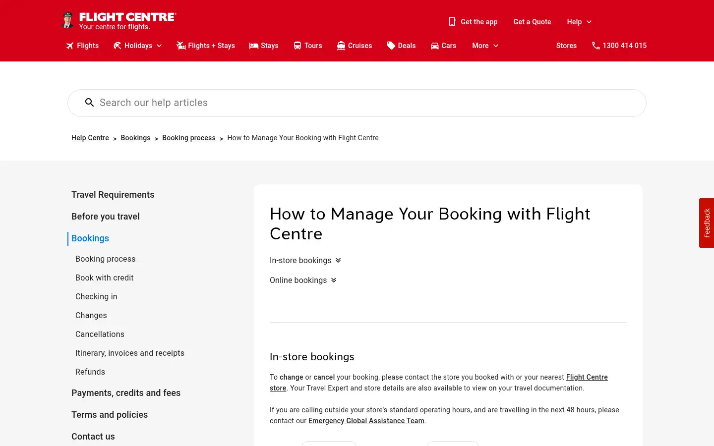 Screenshot of flightcentre.com