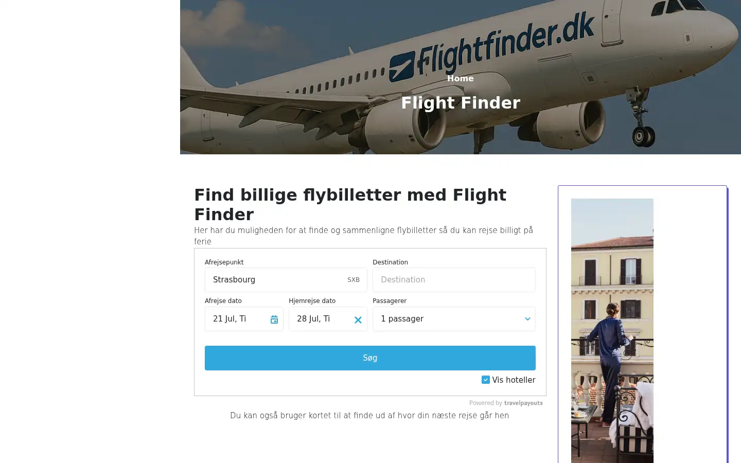 Screenshot of flightfinder.dk