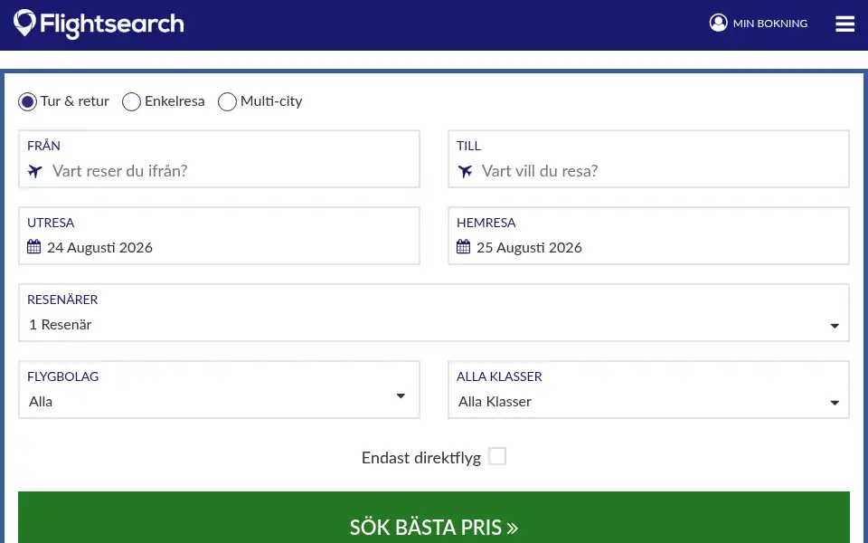 Screenshot of flightsearch.se