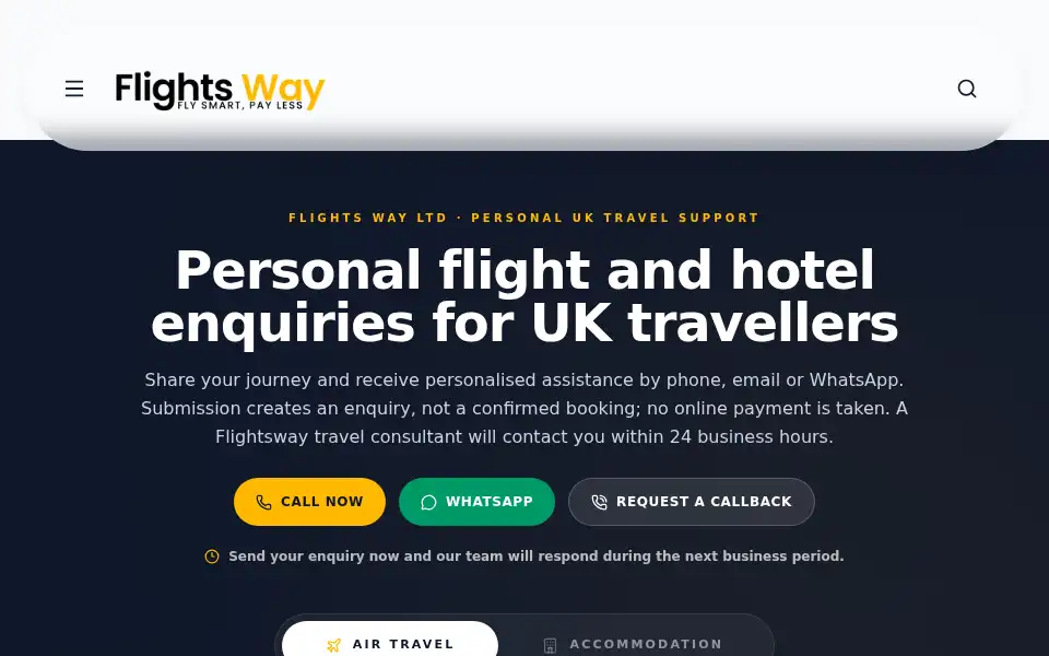 Screenshot of flightsway.co.uk