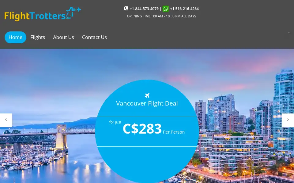Screenshot of flighttrotters.ca