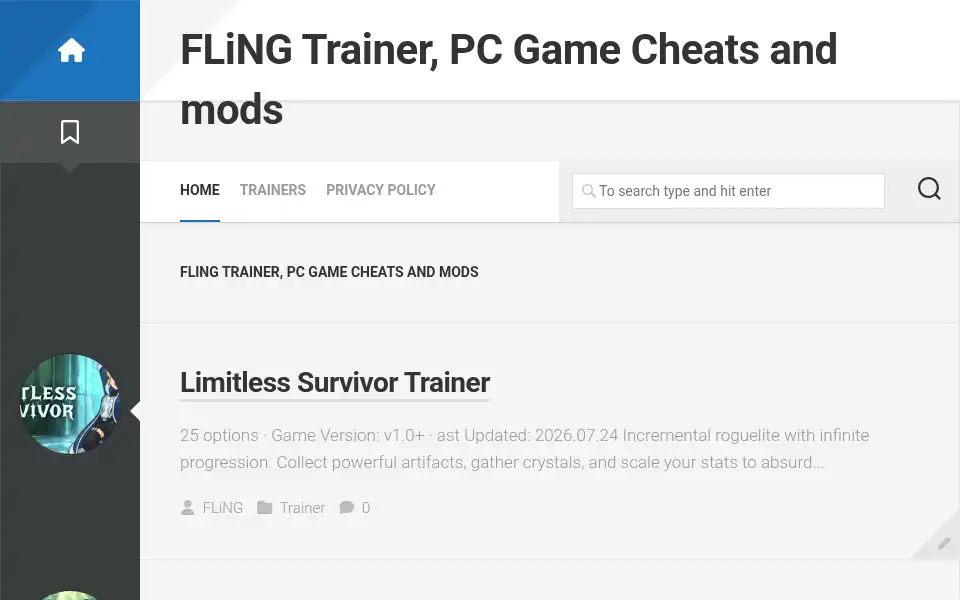 Screenshot of flingtrainer.io