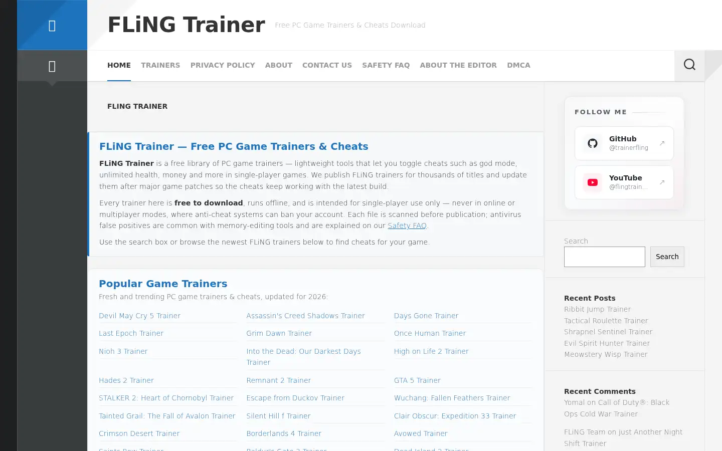 Screenshot of flingtrainer.us