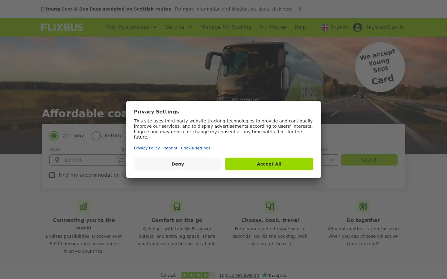 Screenshot of flixbus.co.uk