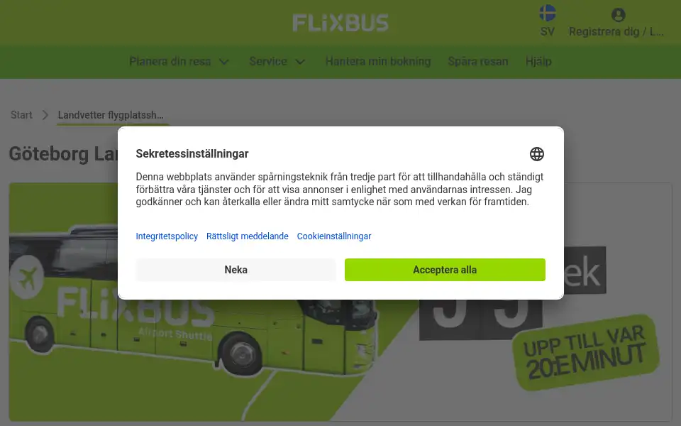 Screenshot of flixtrain.se
