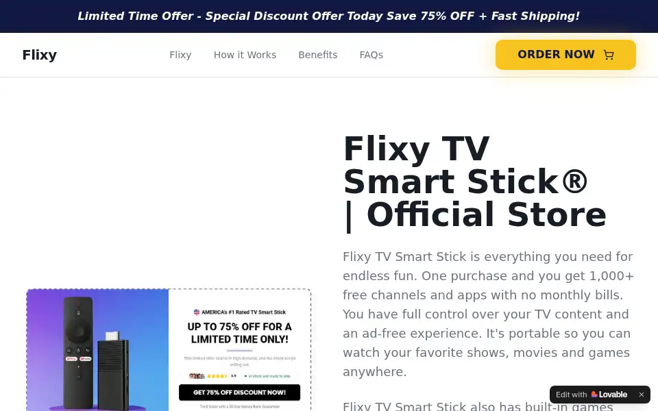 Screenshot of flixytvsmartstick.lovable.app