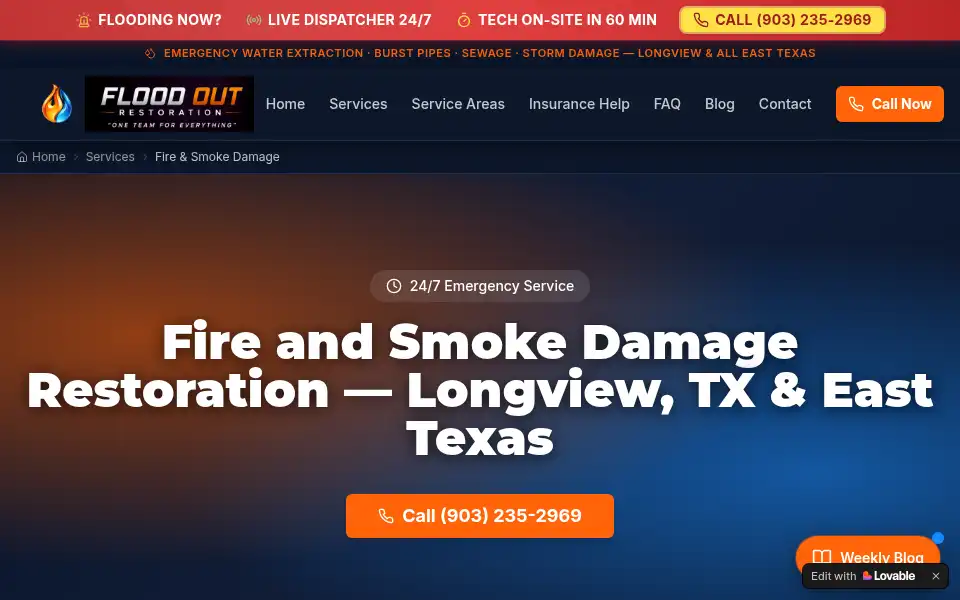 Screenshot of floodoutrestoration.com