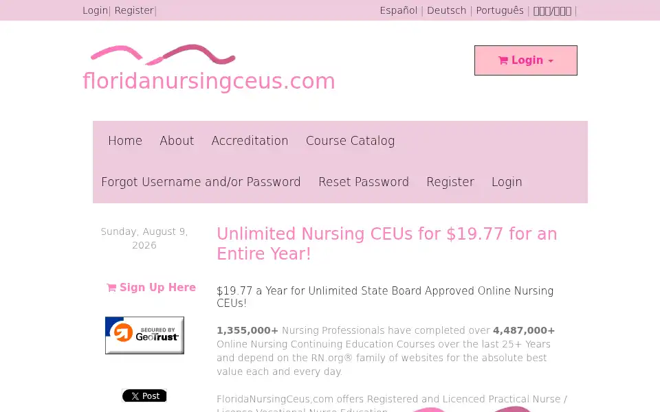 Screenshot of floridanursingceus.com