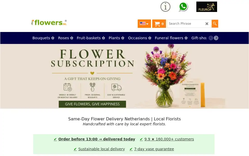 Screenshot of flowers.nl