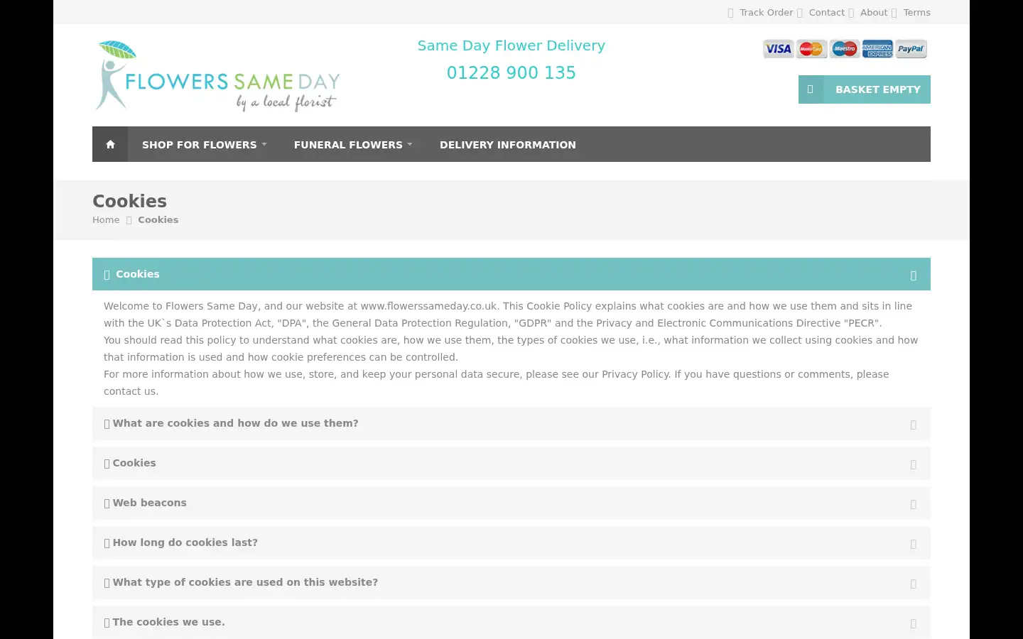 Screenshot of flowerssameday.co.uk