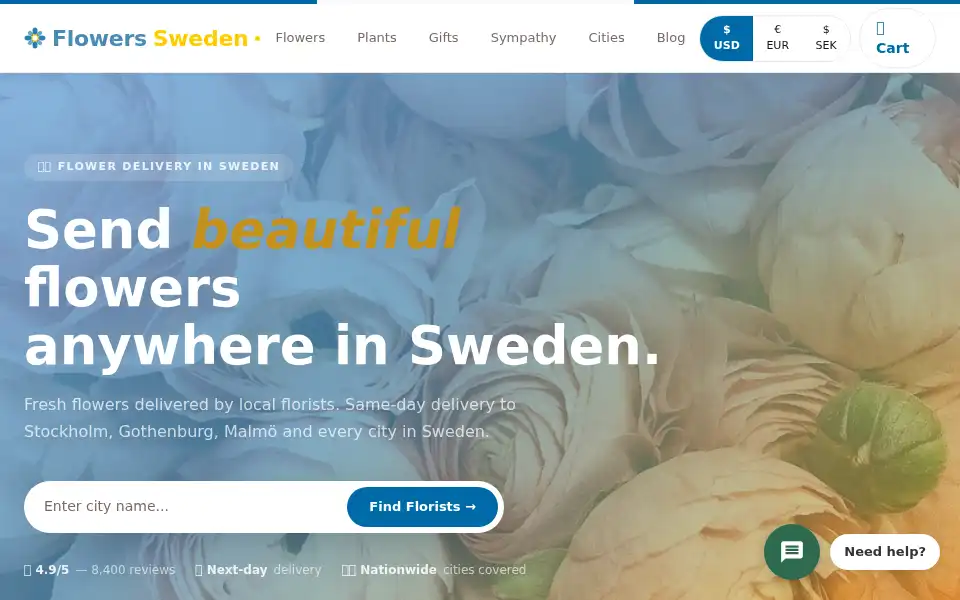 Screenshot of flowerssweden.com
