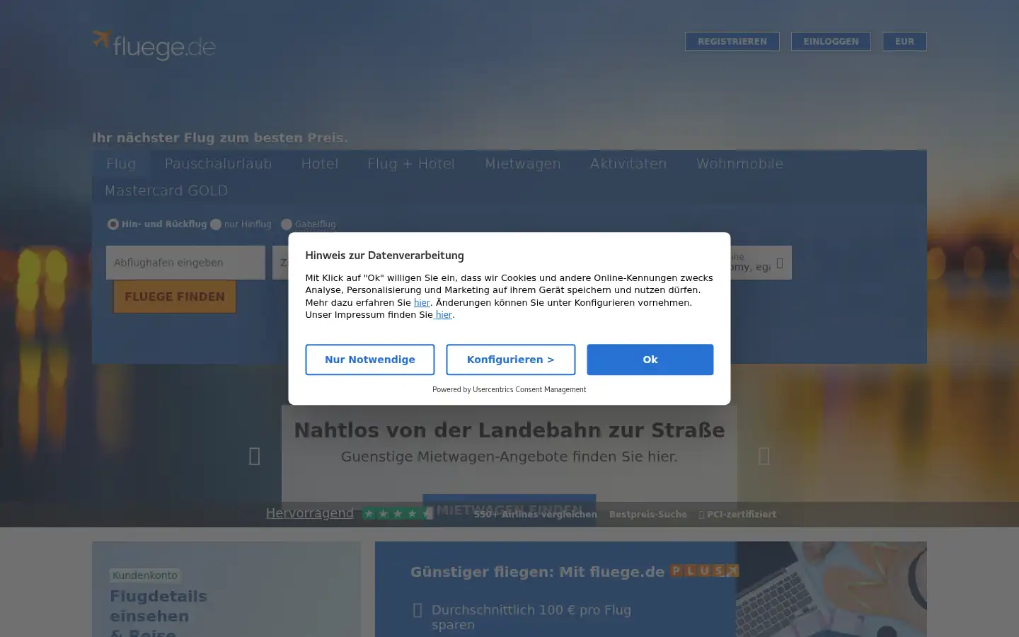 Screenshot of fluege.de