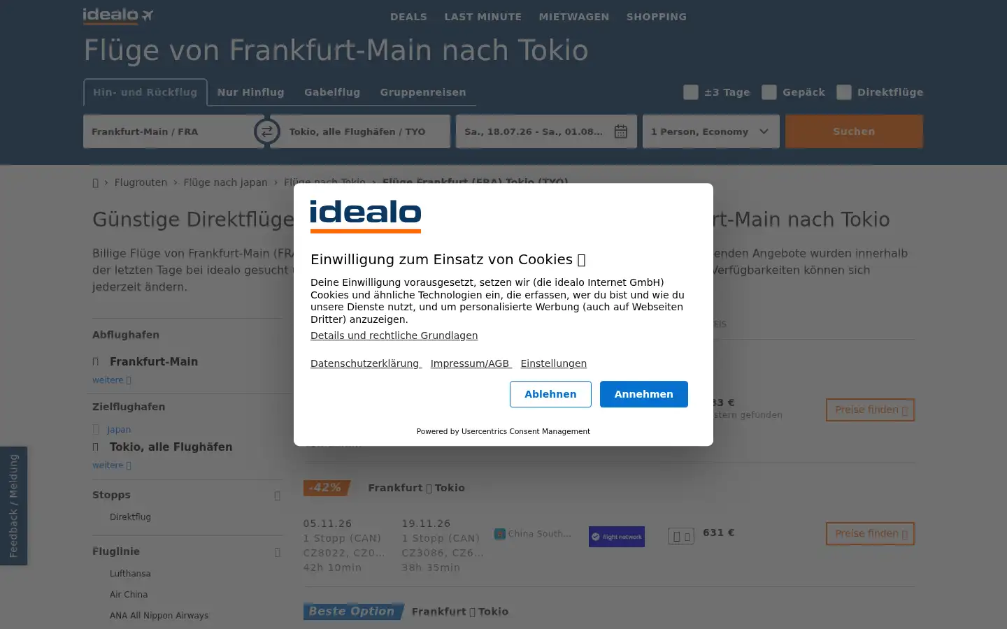 Screenshot of flug.idealo.de