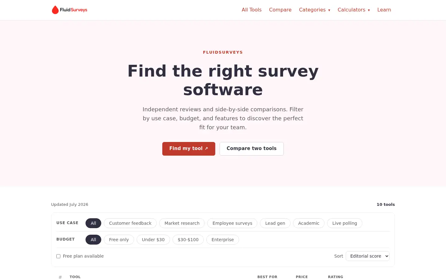 Screenshot of fluidsurveys.com